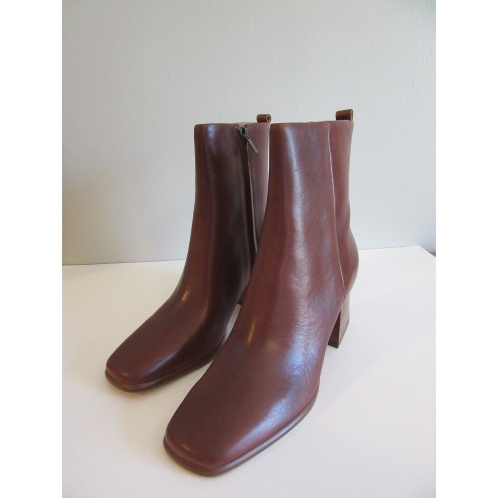 MARC FISHER Tobacco Brown Floria Ankle Booties Size 11 Leather Square Toe